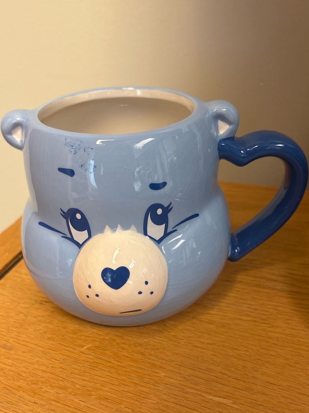 Care Bear Ceramic Mug Light Blue with Dark Blue Handle Heart Nose Grumpy